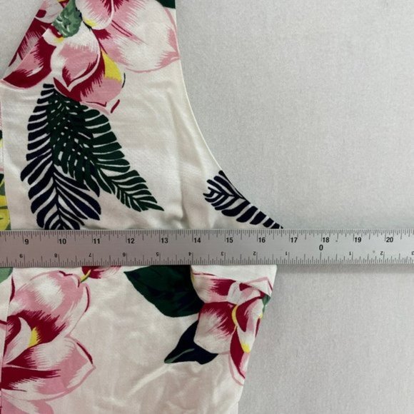 Banana Republic Dress Womens Sz 6 White Pink Floral V -Neck A-Line Linen Blend - Picture 3 of 11